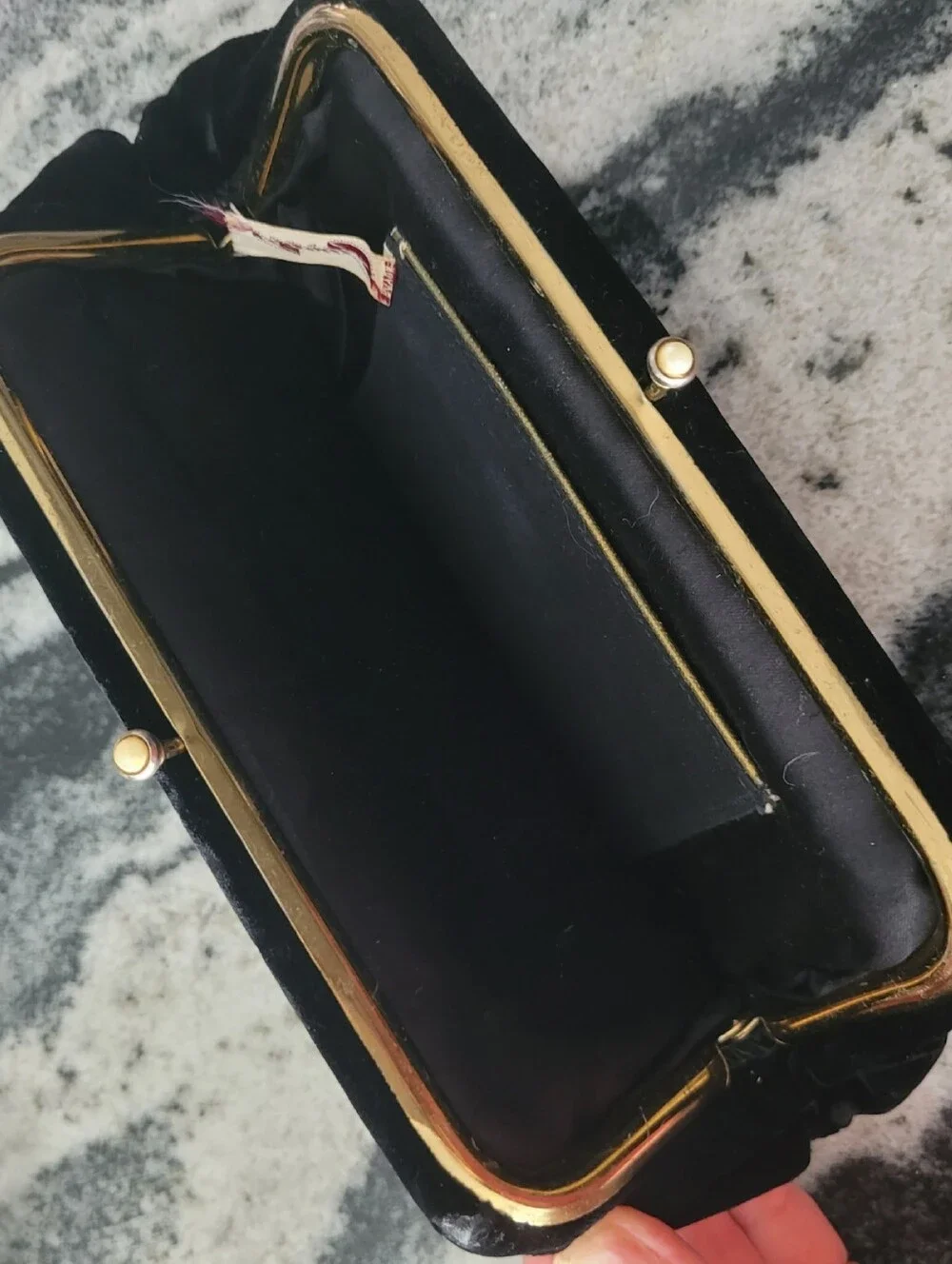 Vintage Garay rayon velvet clutch 1940s 1950s black kiss lock evening bag